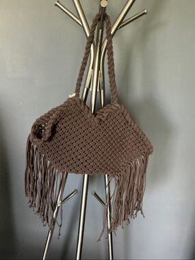 Brown Crochet Fringe Shoulder Bag - Stylish Casual Tote